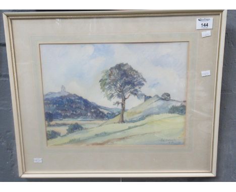 Elizabeth M Lodwick (Carmarthen artist), Towy Valley from Dryslwyn with Paxton's Tower. Signed and dated 1973. 25 x 37cm appr