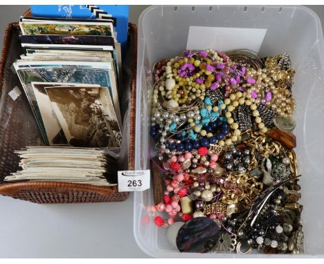 Collection of costume jewellery.  Together with an ordnance survey map and a collection of postcards.(B.P. 21% + VAT) 