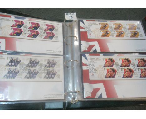 Great Britain 2012 London Olympic and Paralympic Games stamp booklet First Day Covers in green album - Complete set of 63 cov