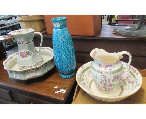 Early 20th century Mintons china floral and foliate jug and basin set, together with another floral and foliate Staffordshire