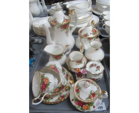 Tray of Royal Albert 'Old Country Roses' Tea and Coffee ware, to include: coffee pot, tea pot 2 jugs sugar basin, 2 sucrier, 