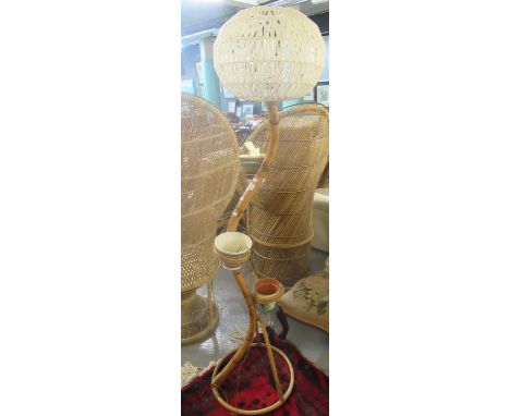 Unusual bamboo standard lamp with globular-shaped cord shade and plant holders on circular base. (B.P. 21% + VAT)&nbsp;Used c
