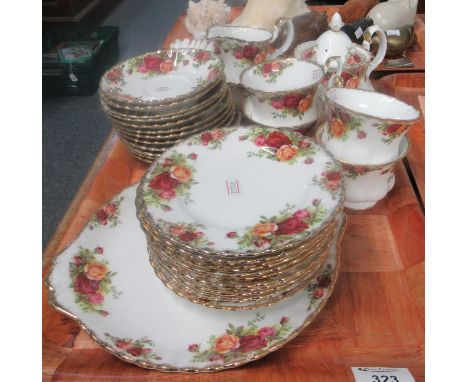 Tray of Royal Albert 'Old Country Roses' part tea ware to include: twelve saucers with four cups, fourteen tea plates, sandwi