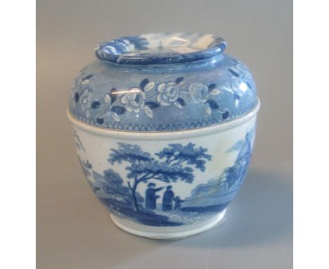 19th century Spode china Waterloo pattern sucrier and cover.(B.P. 21% + VAT) Restoration to the cover. Chips and discolouring