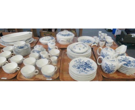 Seven trays of Royal Worcester Fine Porcelain oven to table ware decorated in blue floral decoration depicting seedheads, flo