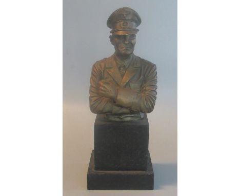 Bronzed metal portrait bust of German General Irwin Rommel on black marble base. 19.5cm high approx. Modern.(B.P. 21% + VAT) 