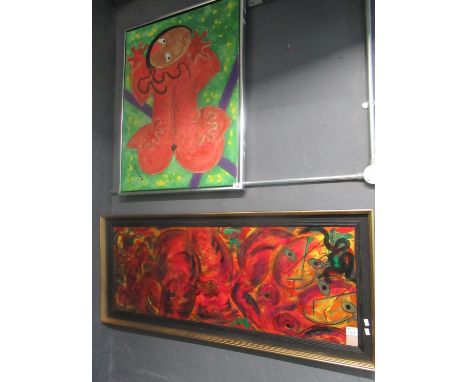 Thorsen, abstract portrait study, oils on canvas. 79 x 60cm approx. Framed. Together with another in the same hand, abstract 