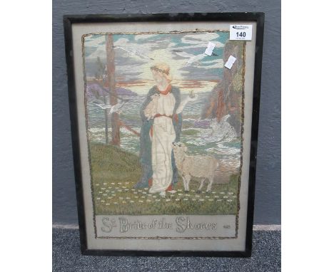 Silk needle point portrait study 'S T. Bride of the Shores'. 44 x 31cm approx. Framed and glazed. (B.P. 21% + VAT)Appearing i