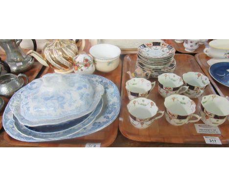 Tray of assorted china to include: six 19th century cups and saucers with six tea plates, unmarked, similar style to Royal Al