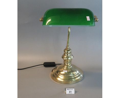 Modern brass banker's type electric desk lamp with green glass shade.(B. P. 21% + VAT) 