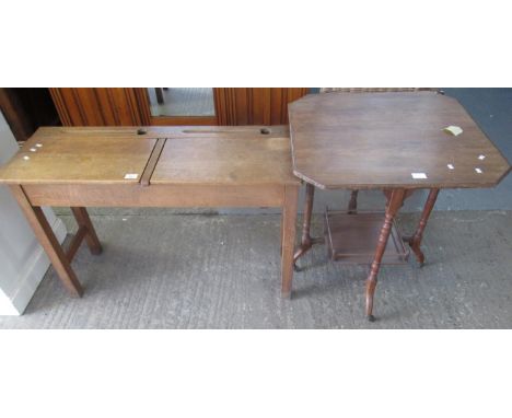 Vintage child's/school double desk, together with an Edwardian octagonal occasional lamp table with under tier. (2)  (B.P. 21