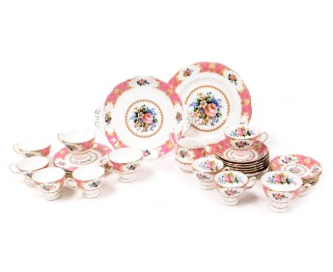 A Royal Albert porcelain Lady Carlyle pattern part tea and coffee service, comprising bread plate, cake plate, cream jug, six