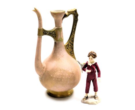 A Royal Worcester porcelain Persian style ewer, c1886, with reticulated dragon handle, of baluster form, decorated in gilt ag