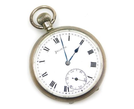 A Helvetia gentleman's silver cased pocket watch, open faced, key wind, circular enamel dial bearing Roman numerals, subsidia