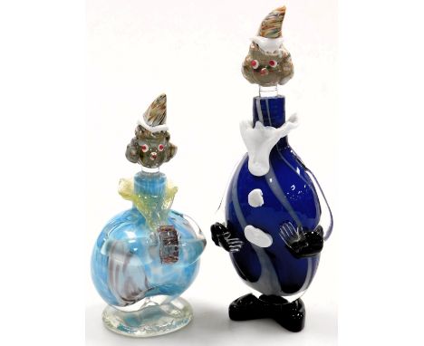 A Murano glass clown decanter and stopper, in blue, white and black, 32cm high, and a further decanter and stopper, with mott