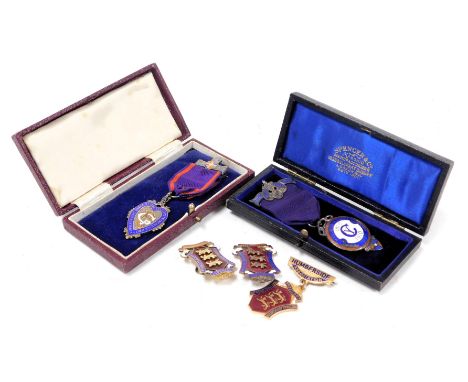 Two silver and enamel Independent Order of Foresters Jewels,  Manchester Unity 1810-1910, and another for The Royal Victoria 