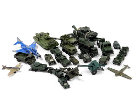 Dinky diecast military vehicles, including a Chieftain tank, a tank transporter, army wagons, together with a Dinky Toys Phan