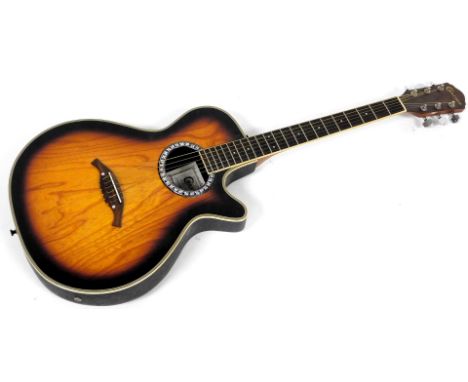 A Crafter electric acoustic guitar, model no. FX-550-EQ, serial no. 60925307, with stand.