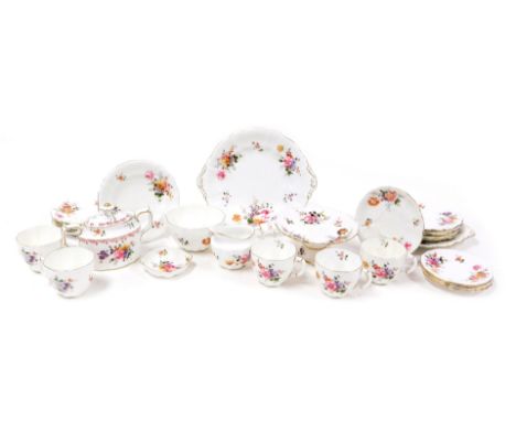 A Royal Crown Derby porcelain Derby Posies part tea service, comprising pair of bread plates, sucrier and sugar bowl, cream j