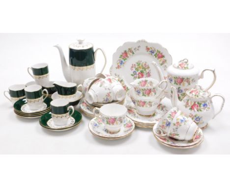 A Royal Stafford porcelain Rochester pattern part tea and coffee service, comprising a teapot, cream jug, sugar bowl, bread p