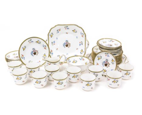An early 20thC Aynsley porcelain tea service, decorated with baskets of flowers, pattern number B204, printed and painted mar