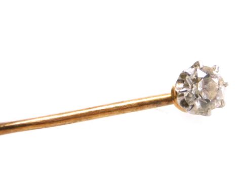 An early 20thC solitaire diamond stick pin, boxed, 0.25 carats, 0.8g