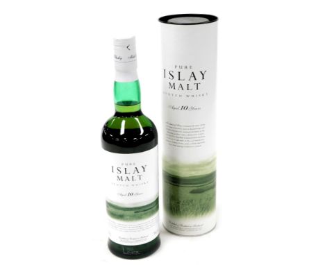 A bottle of pure Islay Malt Scotch Whisky, aged 10 years, distilled and bottled for Sainsburys, cased.