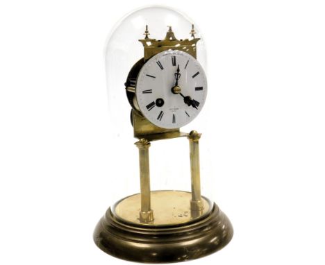 A late 19thC French brass table clock, by Henry Marc, Paris, circular enamel dial bearing Roman numerals, eight day movement 