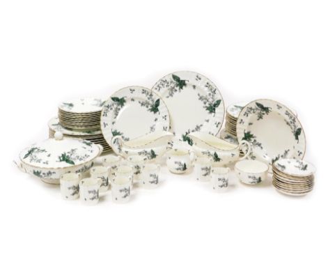 A Royal Worcester porcelain Valencia pattern dinner and coffee service, comprising vegetable tureen and cover, two sauce boat