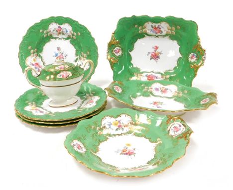 A late 19thC Copeland Spode Rutland pattern porcelain part dessert service, printed marks, comprising oval, rectangular and c