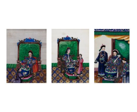 A SET OF THREE CHINESE PITH PAINTINGS, QING DYNASTY - Each finely painted depicting various figures including Emperor and Emp