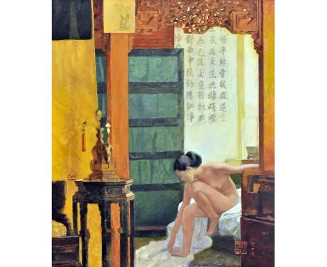LIANG LIQIANG (b.1963) - 'After Bathing' (2000), oil on canvas, signed and dated with red seal, with artist's signature and d