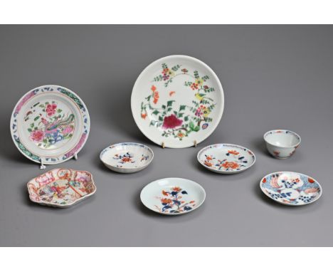 A GROUP OF CHINESE PORCELAIN ITEMS, 18TH CENTURY AND LATER. To include a Chinese Imari cup and saucer plus three other saucer