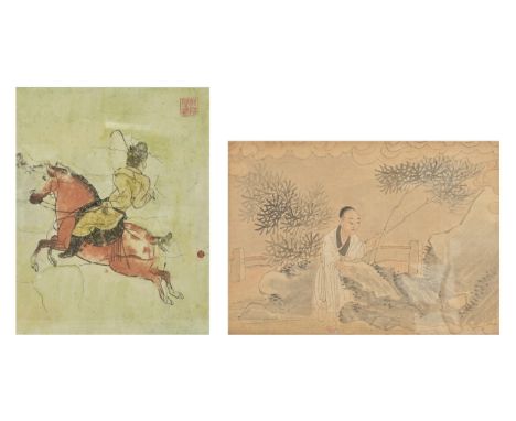 TWO CHINESE ARTWORKS, to include: 19th/20th century painting of a figure in the garden, ink on paper, unsigned, 17 x 24.5 cm;