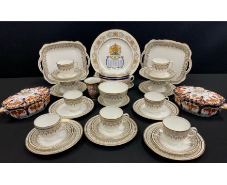 A pair of Copeland China fluted moulded lidded tureens; nine Delphine tea cups and saucers; etc