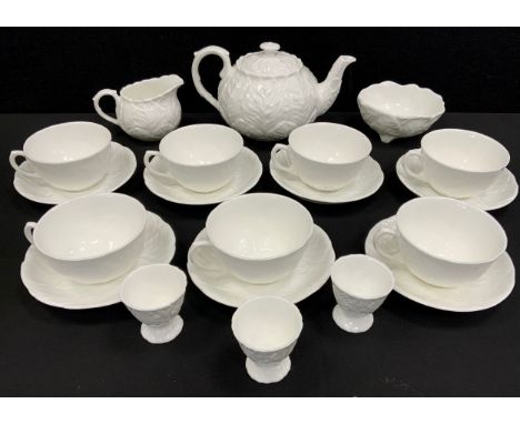 Wedgwood Countryware tea service for seven comprised of; a tea pot, milk jug, sugar bowl, seven tea cups and saucers, three e