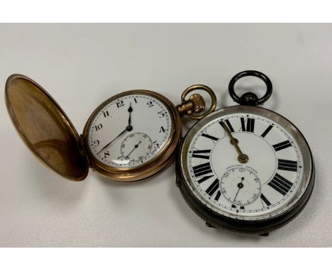 A Whitakers gold plated hunter cased pocket watch, Dennison star case;  an Edwardian silver cased open face pocket watch, Bir