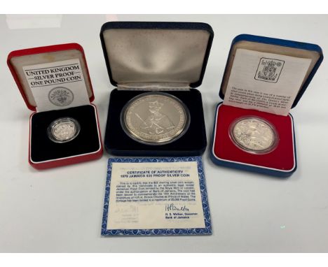 Coins - Royal Mint, Jamaica 1979 $25 Silver Proof Coin, commemorating the Investiture of the Prince of Wales, with certificat