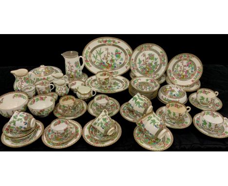 Coalport Indian tree pattern tea ware including; graduated meat dishes, milk jugs, sugar bowls, eight shallow dishes, six cof