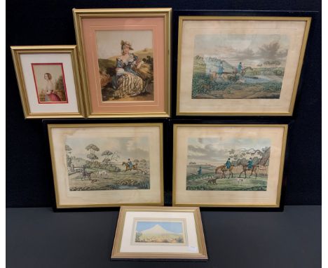 Henry Alken, by and after, a set of three coloured engravings, Hunting scenes, ‘Going Out’, ‘Finding’, and ‘The Death’, each 