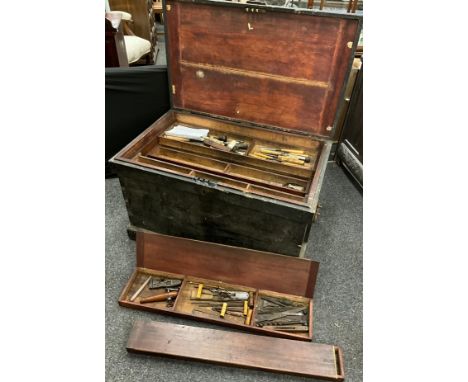 A Late 19th century Carpenter’s secure tool chest - graduated recessed interior, with sliding tool compartments - with 19th c