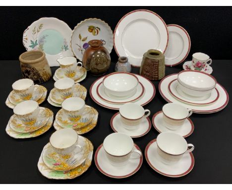 Tableware - Royal Doulton part Kensington pattern dinner set, Melba Cottage Garden tea set,  Crich studio pottery vases etc