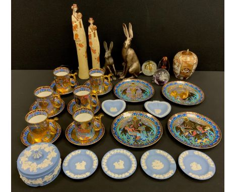 Royal Worcester Legends of the Nile including; three Egyptian decorated plates, six cups and saucers; Wedgwood jasper ware; t