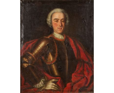  DEUTSCHER MALER DES 18.JH. "Bildnis eines Herrn mit Harnisch"  Öl auf Leinwand, HxB: 83/67 cm. Rahmen, Altersspuren, krakel