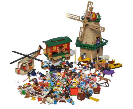 A large childhood collection of vintage Playmobil figures with accessories plus other items including Sylvanian Families. 