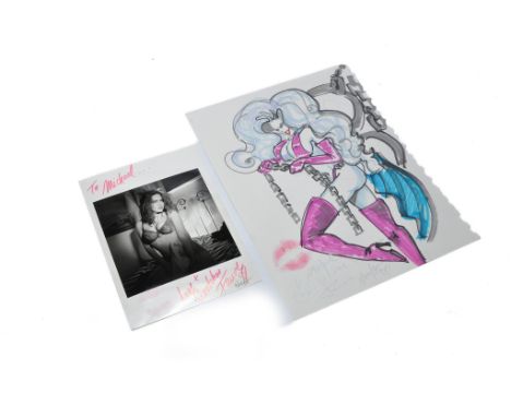 Original Comic Artwork comprising Personalised Signed Coloured Sketch (plus signed photo) from Holly Golightly (Fauve) - Wife