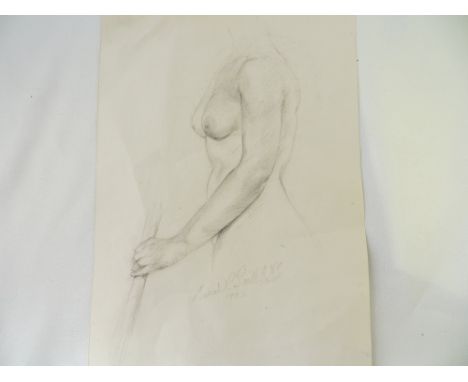 An original pencil sketch of female nude by Muriel C. Smith of Nottingham, 1952.