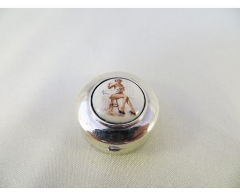 A silver pill box with nose art picture. Birmingham. 11.9g