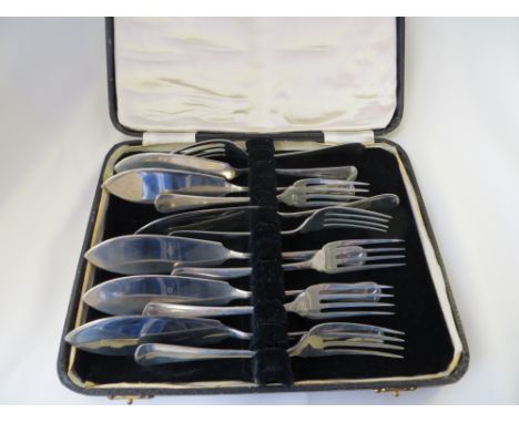 A fish knife & fork set, boxed.