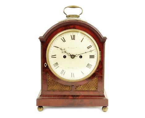 A George III mahogany striking bracket clock, the 8 inch convex white painted dial signed Benjamin Plymouth, the five pillar 